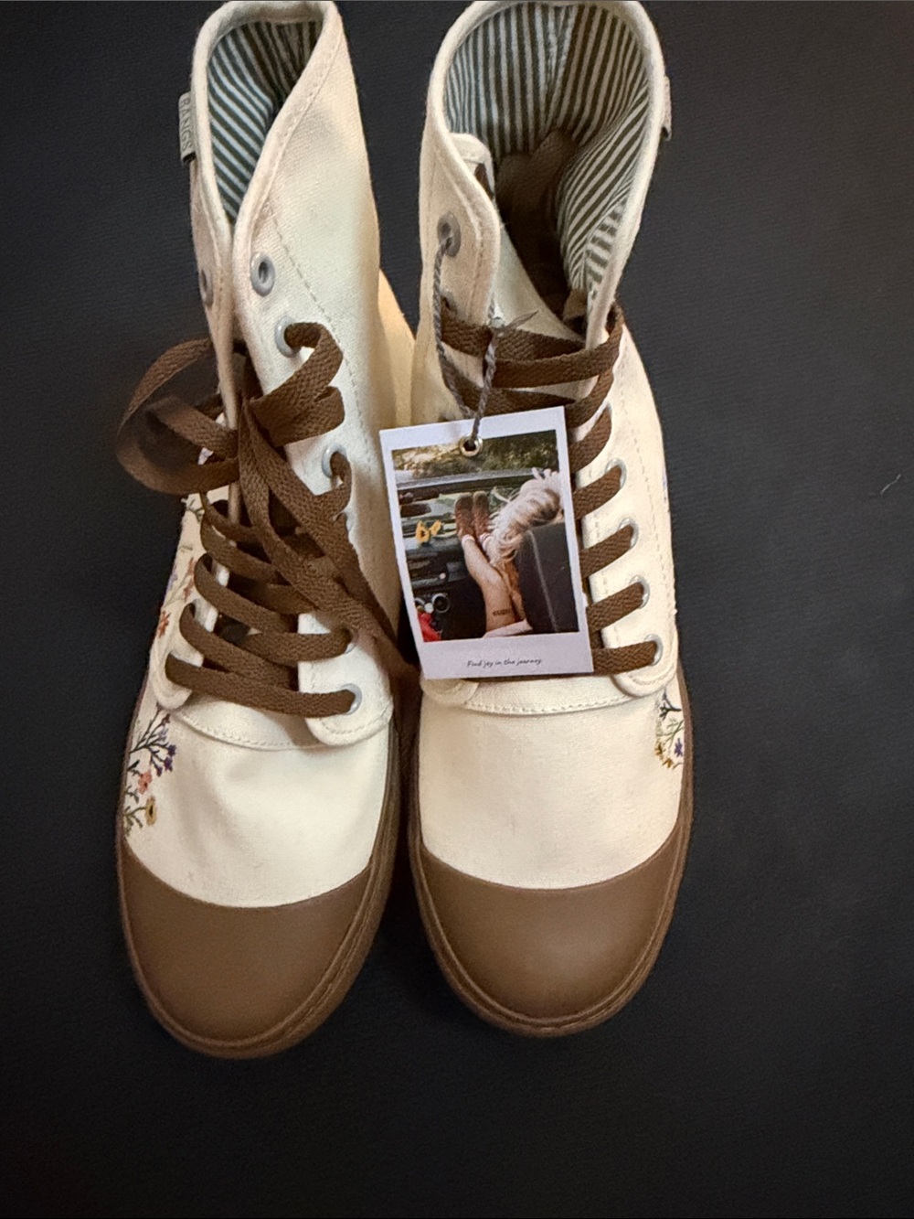 Bangs Canvas High-Top Sneakers in Cream and Brown with Embroidered Detail